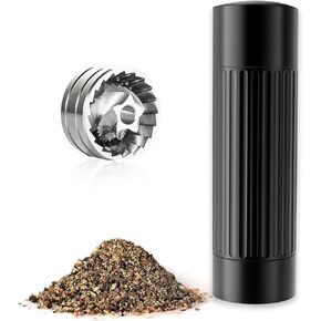 Professional Grade Manual Pepper Grinder Mill, Metal High Output Heavy Duty Pepper Mill Grinder, Refillable, Aluminum Matte Black, Stainless Steel Burrs, Adjustable Coarseness Grind Settings