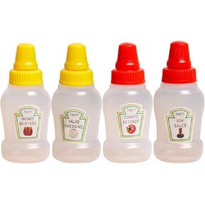4Pcs Mini Ketchup Bottles, 25ml Refillable Condiment Squeeze Bottle Salad Dressing Tomato Bento Box Diner Mayo Syrup Containers for Kids Adults Office Worker Condiment Squeeze Bottles