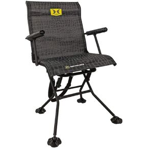Hawk Stealth Spin Chair - Silent, Comfortable, Swiveling, Portable Chair for Camping, Hunting, Fishing, Backpacking, and More (Bone Collector Edition) , Black, 25"D x 24.75"W x 24.75"H