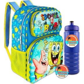Disney SpongeBob Backpack Set - SpongeBob Backpack for Boys Bundle with 16" SpongeBob Backpack with Front Pocket, 26oz Water Bottle, More | SpongeBob SquarePants School Supplies