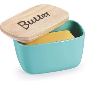 Ceramics Butter Dish with Wooden Lid- Large Covered Butter Holder for Countertop, Butter Keeper Container Perfect for Holds 2X 4oz West/East Coast Butter, White