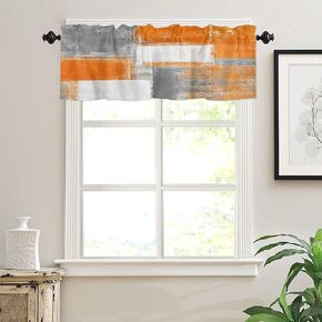Orange Art Graffiti Window Valances Oil Painting Style Decor, Abstract Geometric Light Filtering Kitchen Window Treatments, Short Rod Pocket panel Curtains, Valances for Bedroom Windows 54x18 Inch