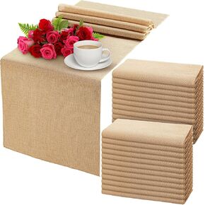 24 Pieces Burlap Table Runners 12 x 43 Inches Khaki Table Runner Rustic Country Wedding Decor Vintage Romantic Table Cloth Party Favor for Christmas Wedding Engagement Birthday Hotel Home Table Decor