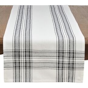SARO LIFESTYLE 6562.BK1672B Barry Collection Plaid Pattern Cotton Table Runner, 16" x 72", Black