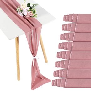 Newwiee 12 Pcs Chiffon Table Runner Romantic Wedding Table Runner Bridal Shower Sheer Table Runner for Wedding Birthday Party Bridal Shower Table Decorations (Dusty Rose,12 x 72 Inch)