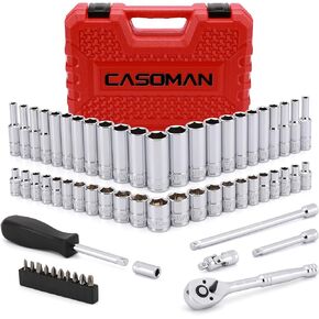 CASOMAN 1/4-Inch Drive Master Socket Set with Ratchets, Adapters, Extensions with 1/4’‘ Dr. Bits Set, Inch/Metric, 6-Point, 5/32-Inch - 9/16-Inch, 4 mm - 14 mm, 62-Piece 1/4" Dr. Socket Set