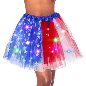 Light Up 4th of July Tutu Skirt Sparkly Independence Day Tutu Skirts Layered Tulle Dance Skirt for Women and Girls in Kuwait