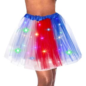 Light Up 4th of July Tutu Skirt Sparkly Independence Day Tutu Skirts Layered Tulle Dance Skirt for Women and Girls