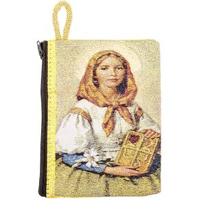 VILLAGE GIFT IMPORTERS St. Dymphna | Large Tapestry Rosary Pouch | Patron Saint for Mental or Emotional Disorders