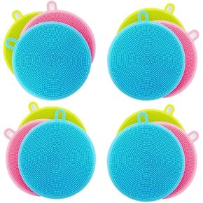 Silicone Sponge (3 Pack) - Food Grade Reusable Sponges for Dishes - Dishwasher Safe, Heat Resistant and BPA Free - Double Sided Silicon Brush - Dish Scrubber - 3 Colors (1)