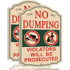 No Dumping Signs Violators Will Be Prosecuted Signs 14" x 10" No Dumping Signs Private Property, Rust-Free Aluminum, Weatherproof, Easy to Install, Indoor or Outdoor Use, 2 Pack