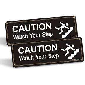 Watch Your Step Sign : Watch Your Step Sticker 2 Pack Acrylic Self Adhesive Warning Sign Thick for Home and Business Restaurants Offices 9"x3" Black Gold Easy to Mount