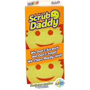 Scrub Daddy Original Dish Sponge Twin Pack, Smiley Face Sponges for Cleaning & Washing Up - Multipack Kitchen Non Scratch Scourers with FlexTexture Firm & Soft Scrubbing, Dishwashing Scrubber - Yellow