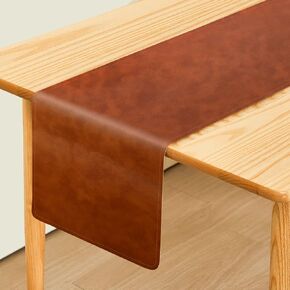 Linkidea Vegan Leather Table Runner, 71 x 13 Inches Heat Resistant, Waterproof, Faux Leather Table Mat for Daily Use, Holidays and Catering Events (Brown)