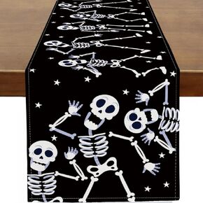 Baccessor Black Halloween Table Runner Spooky Skeleton Gothic Runner for Table Kitchen Dinning Table Decor for Home Farmhouse Party Fall Halloween Decor 13x72 Inch