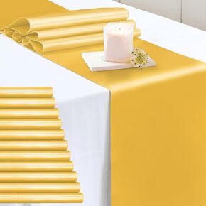 P Pothuiny 12 Pcs Gold Satin Table Runner 12 x 72 Inch Long Smooth Wedding Table Runners for Banquets, Graduations and Birthday Party Decoration
