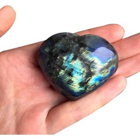 KINO 2" Heart Shaped Natural Labradorite Palm Stone Healing Gemstone Mineral Reiki Chakra Crystal Polished Pocket Stone