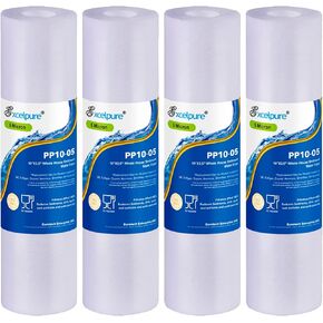 5 Micron 10" x 2.5" Whole House Sediment Home Water Filter Cartridge Replacement for Any 10 inch RO Unit, Culligan P5, Aqua-Pure AP110, Dupont WFPFC5002, CFS110, WHKF-GD05, PP10-05, 4PACK