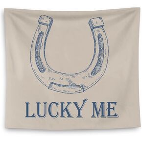 QGFM Coastal Cowgirl Room Decor Tapestry, Coastal Granddaughter Room Decor, Western Tapestry, Coastal Wall Decor, Lucky Me Horseshoe Aesthetic Blue Tapestry Wall Hanging, 50x60 Inches