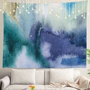 Shrahala Teal Abstract Watercolor Wall Tapestry, Colorful Modern Paint Wall Hanging Large Tapestry Decoration Polyester Fiber White Hem Around for Dorm Room Bedroom 59.1 x 82.7 in