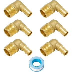 SUNGATOR 6-Pack PEX 3/4"x 3/4" NPT Elbow Male Threaded Adapter Crimp Fitting, No Lead Brass with Sealing Tape