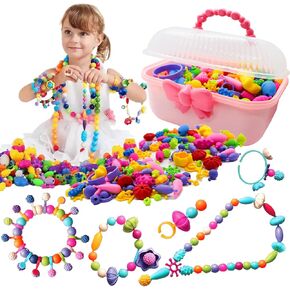 Happytime Snap Pop Beads Girls Toy DIY Jewelry Marking Kit Fashion Fun for Necklace Ring Bracelet Art Kids Crafts Birthday Fun Gifts Toys for 3, 4, 5, 6, 7,8 Year Old Kids Girls