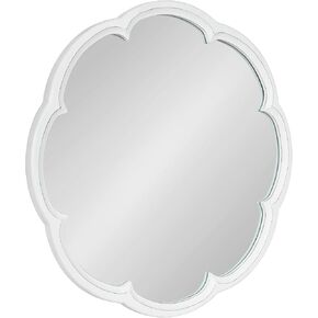 Kate and Laurel Maren Decorative Coastal Scalloped Round Mirror with Soft Curvature and Light Paint Distressing, 26" Diameter, White