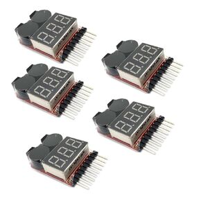 5PCS RC Lipo Battery Tester Monitor Low Voltage Buzzer Alarm Voltage Checker with LED Indicator for 2-8s Lipo Life LiMn Li-ion Battery