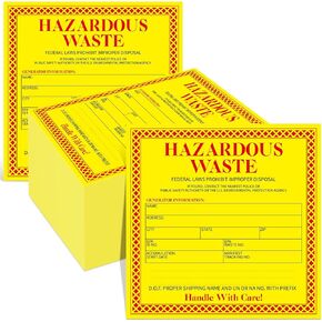 50 Pcs Hazardous Waste Label Adhesive Vinyl Hazmat Labels Legend "Hazardous Waste - Federal Laws Prohibit Improper Disposal. Handle with Care! " 6 x 6 Inch Red/Black/Yellow