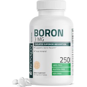 Bronson Boron 3 MG Chelated Superior Absorption Supports Bone Health Trace Mineral, Non-GMO, 250 Vegetarian Tablets