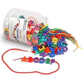 Learning Resources Uppercase Lacing Alphabet - 275 Pieces, Ages 3+, Preschool Learning Must Haves, Teacher and Home School Supplies, Alphabet String Letter for Kids, Back to School Supplies