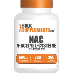 BULKSUPPLEMENTS.COM NAC 600 mg Capsules - N-Acetyle Cysteine 600mg, NAC Supplement, NAC 600mg - NAC Capsules, Gluten Free - 1 Capsule per Serving, 360-Day Supply, 360 Capsules