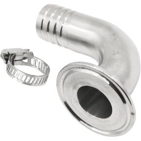 Stainless Steel 304 Sanitary Hose Fitting Single Barb 90 Degree Elbow 2" Barbed with 2" Tri-clamp (64mm OD Ferrule) & 1pc SS304 Hose Clamp