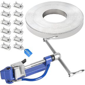 Steel Banding Strapping Tool Kit with Auger-Type Tensioner & Cutter, 3/5" x 100Ft Steel Strapping Band Coil, 100 Steel Buckles, Ideal for High Tensile Banding and Packing in Kuwait
