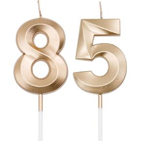 Silver 85th & 58th Birthday Candles for Cakes, Number 85 58 Candle Cake Cupcake Topper for Birthday Anniversary Party Decoration