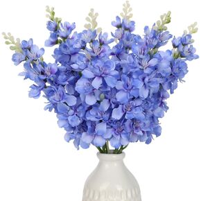 White Delphinium Artificial Flowers, 6pcs Artificial Larkspur Flower 17.5'' Fake Delphinium Flowers Silk Flowers for Home Decor, DIY Floral Centerpieces for Tables