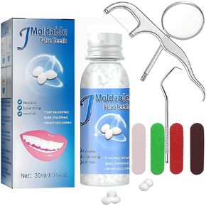 Provisional Teeth Repair Kit, DIY Play Dough（Solid）Simple-Provisional Fake Teeth Replacement Kit "4 Types of Accessories, Including Mouth Mirrors."Multi-Functional use.
