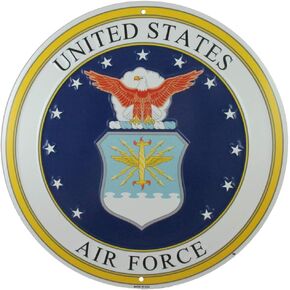 United States Air Force Logo Metal Sign, 12 Inch Round Embossed Aluminum Emblem, US Military Service Branch Wall Decor
