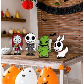 زينة طاولة الهالوين نايتمور قبل الهالوين، لافتة خشبية للهالوين جاك سكيلينغتون وسالي قطع مركزية للطاولة للمنزل وحفلة عيد الهالوين in Kuwait