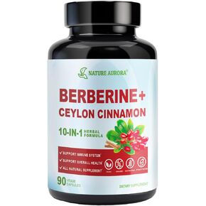 Berberine Supplement with Ceylon Cinnamon Complex - 97% Pure Berberine HCL 1000mg Plus Ceylon Cinnamon, Chromium Picolinate, Magnesium Glycinate & Bitter Melon for Immune Support- 90 Vegan Capsules