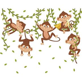 iMagitek قرد تسلق شجرة صور مطبوعة للحوائط معلقة أوراق شجرة خضراء ملصقات جدار للأطفال غرفة نوم غرفة اللعب الحضانة جدار ديكور in Kuwait