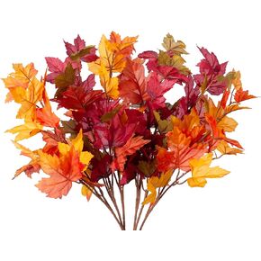 6 Pcs Artificial Maple Leaves Branches 21.6in Fake Fall Leaves Stems Plants Outdoor Greenery for Home Farmhouse Thanksgiving Table Centerpiece Fireplace Halloween Décor Orang