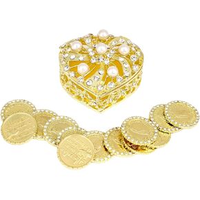 ESNOY Wedding Arras Coins Set,Arras De Boda Catolica,Arras Para Boda Catolica Decoracion Gold Heart Shaped Box with 13 Virgen of Guadalupe Coins,Arras De Boda Cristiana,Regalos Para Bodas Decoracion