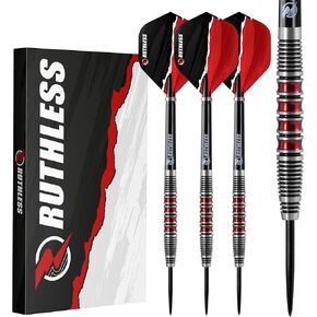 RUTHLESS Red Falcon Professional Tungsten Steeltip Darts Set in 22g and 24g, with Flights and Stems Shafts
