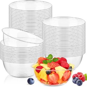 Kucoele 50 Pack 12 OZ Clear Plastic Bowls, Disposable Fruit Bowls Dessert Bowls Party Serving Bowls for Salad, Snack, Candy, Ice Cream