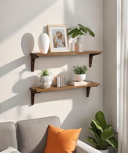 Floating Shelves for Wall, 24 Inch Rustic Bathroom Shelves Wall Mount Kitchen Storage Organizer for Laundry Bedroom Living Room, Brown in Kuwait