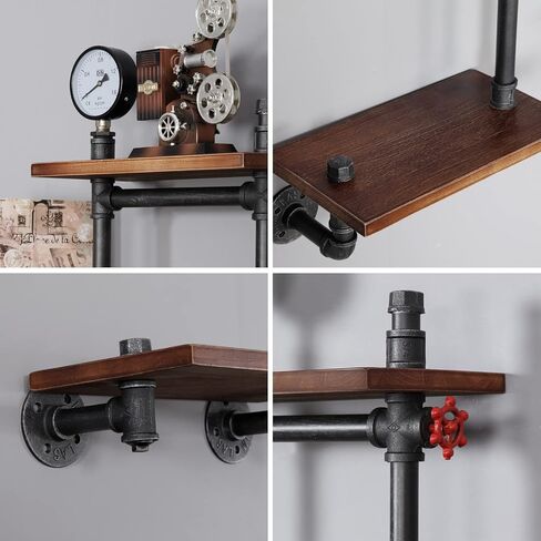 SSS Furniture Industrial Floating Pipe Wall Shelves Rustic Wood Shelving, 5 Layer Pipe Design Bookshelf DIY Shelving for Living Room Bathroom Farmhouse Bar Industrial Decor in Saudi Arabia
