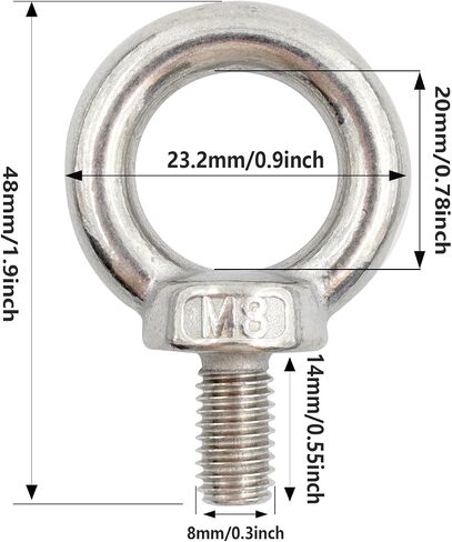 2PCS M12 Lifting Eye Bolt, Stainless Steel Male Thread Eye Bolts, Heavy Duty Screw Ring Shaped Eye Bolt in Saudi Arabia