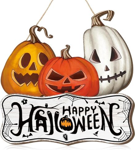 Barydat Halloween ترحيب علامة الباب الهيكل العظمي اليقطين الباب الأمامي إكليل ديكور ريفي معلق إكليل خشبي سيارة علامات في الهواء الطلق لمستلزمات حفلات الهالوين (اليقطين) in Saudi Arabia
