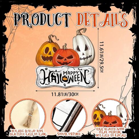 Barydat Halloween ترحيب علامة الباب الهيكل العظمي اليقطين الباب الأمامي إكليل ديكور ريفي معلق إكليل خشبي سيارة علامات في الهواء الطلق لمستلزمات حفلات الهالوين (اليقطين) in Saudi Arabia